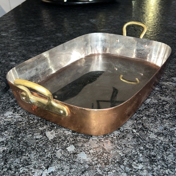 Historia Decor 15” x 10.75” Rectangular Gratin Solid Copper Roasting Pan - Picture 1 of 6
